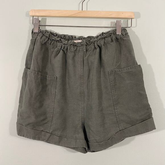 Wilfred Free Women Green 100% Linen Elastic Pull On Shorts Size M - Picture 1 of 7
